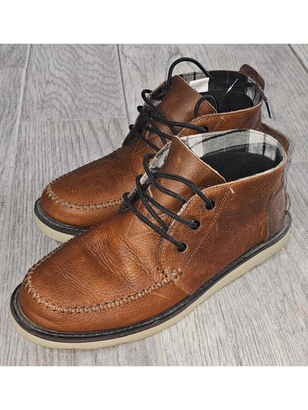 TOMS Leather Chukka Boots Mens US 12 UK 11 Waterproof Lace-Up Brown Wedge Sole